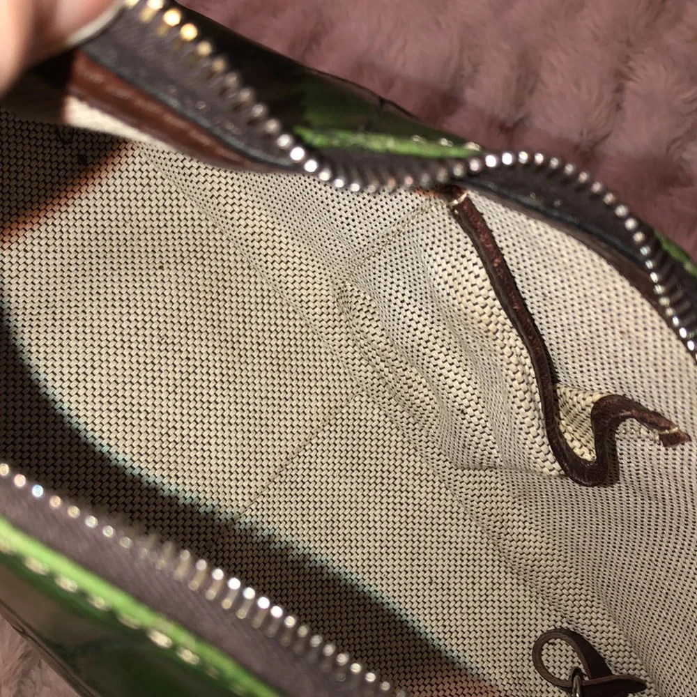 DOONEY BOURKE Green Croc Embossed Leather Hobo Shoulder Bag Top Zip Closure